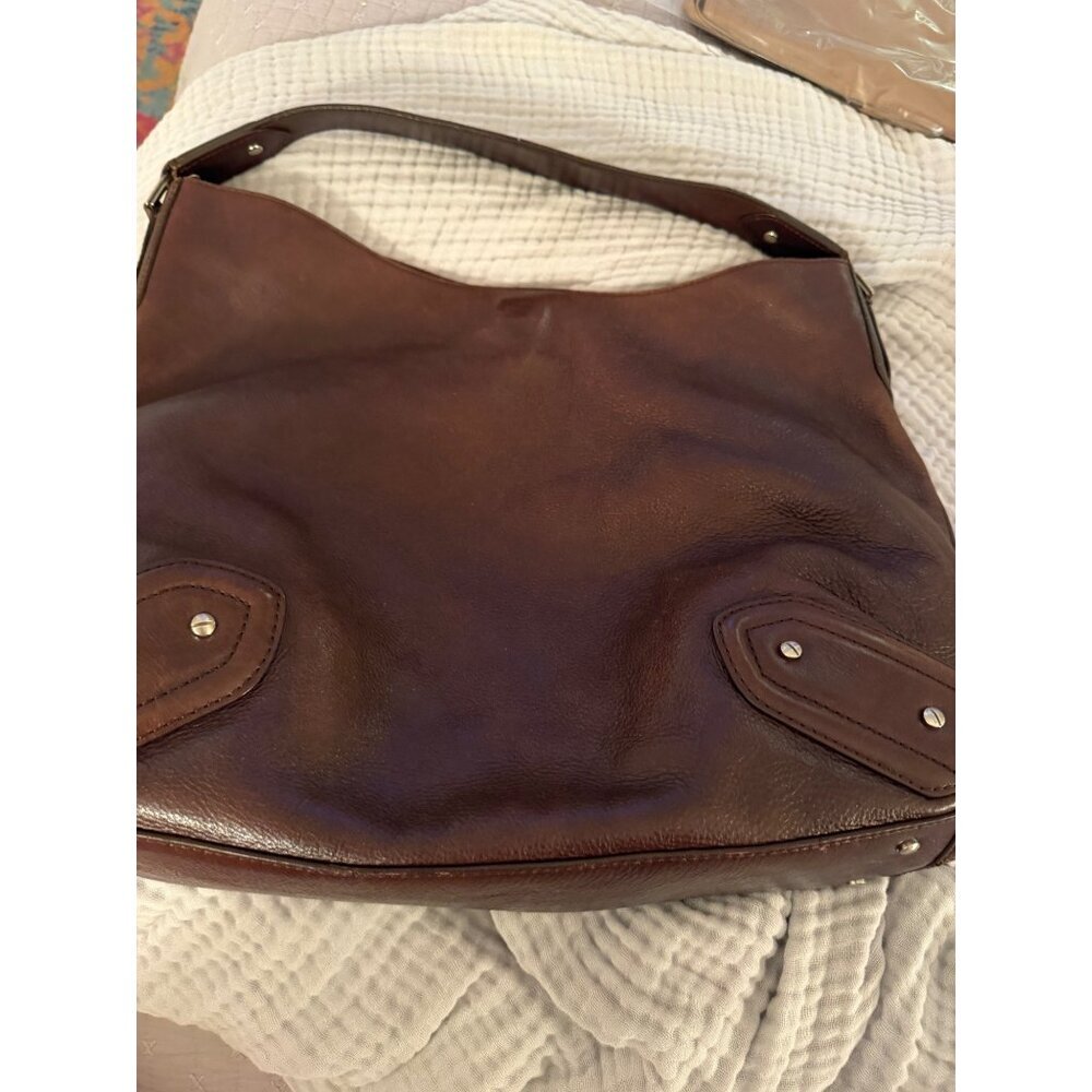 Cole Haan Womens Leather Hobo Bag Rich Brown Silver Hardware Casual - Picture 5 of 16